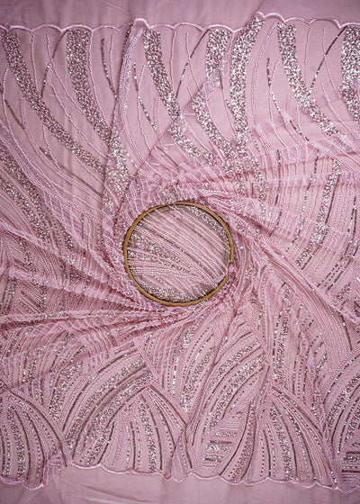 Pink Imported Net Fabric With All Over Sequins And Katdana Work With One Side Border 25576
