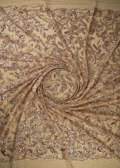 Golden Imported Net Fabric With All Over Sequins And Katdana Work 25580