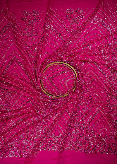 Magenta Imported Net Fabric With All Over Sequins, Katdana And Stone Work With Border 25583