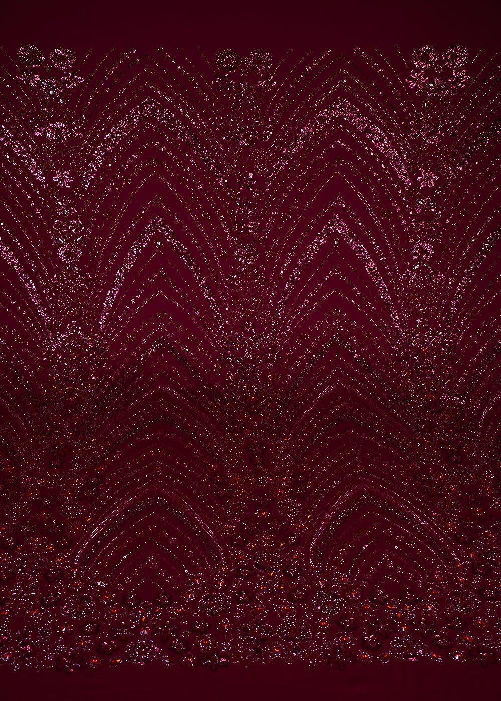 Maroon Imported Net Fabric With All Over Sequins, Katdana And Stone Work With Border 25585