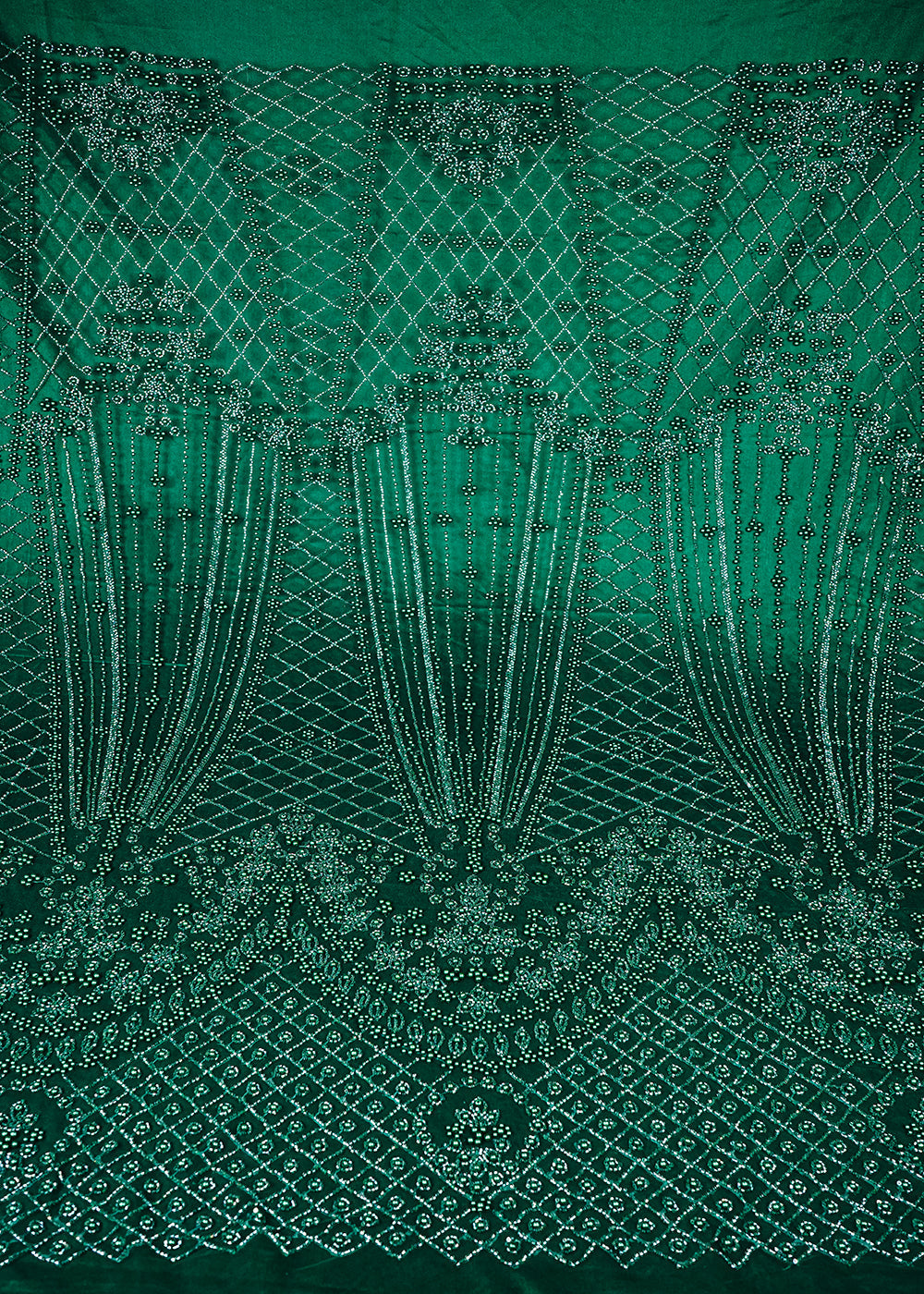 Bottle Green Imported Net Fabric With All Over Katdana And Bead Work With One Side Border 25587