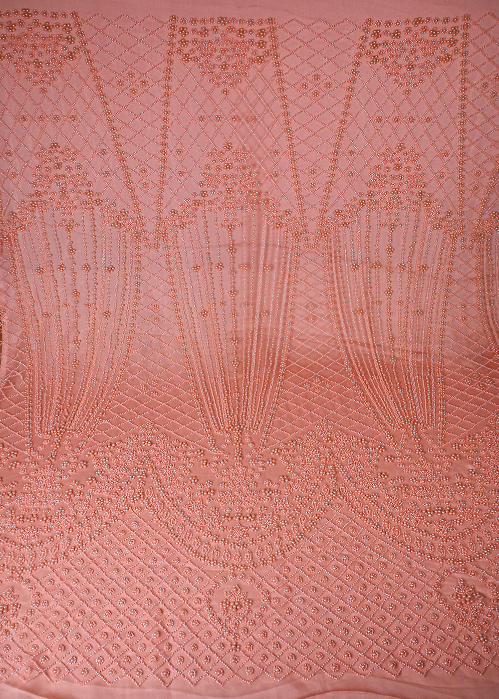 Peach Imported Net Fabric With All Over Katdana And Bead Work With One Side Border 25588