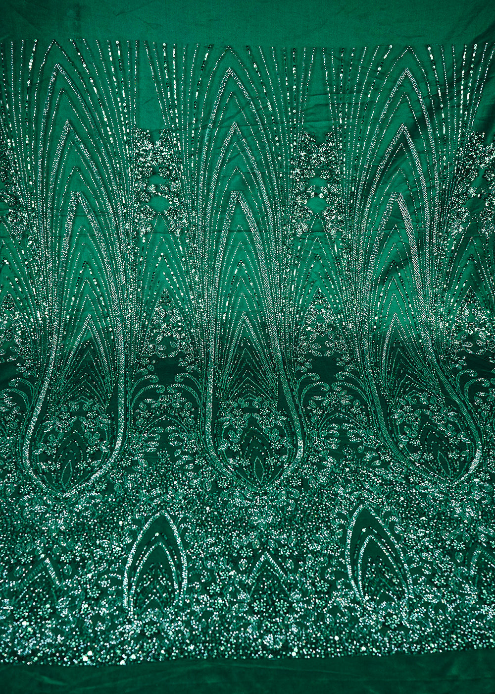 Bottle Green Imported Net Fabric With All Over Sequins, Katdana And Bead Work With One Side Border 25592