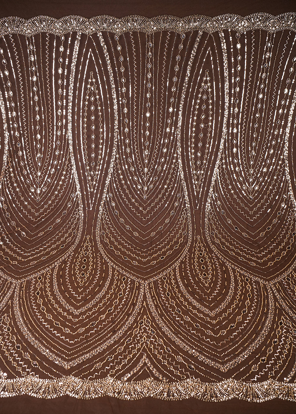 Brown Imported Net Fabric With All Over Sequins, Katdana And Stone Work 25594