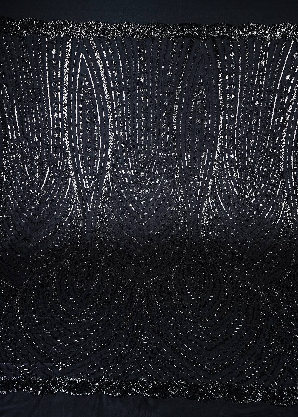 Black Imported Net Fabric With All Over Sequins, Katdana And Stone Work 25595