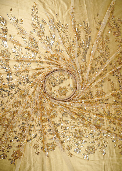 Gold Imported Net Fabric With All Over Sequins, Katdana And Bead Work With One Side Border 25606