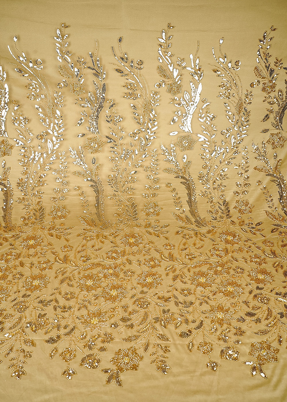 Gold Imported Net Fabric With All Over Sequins, Katdana And Bead Work With One Side Border 25606