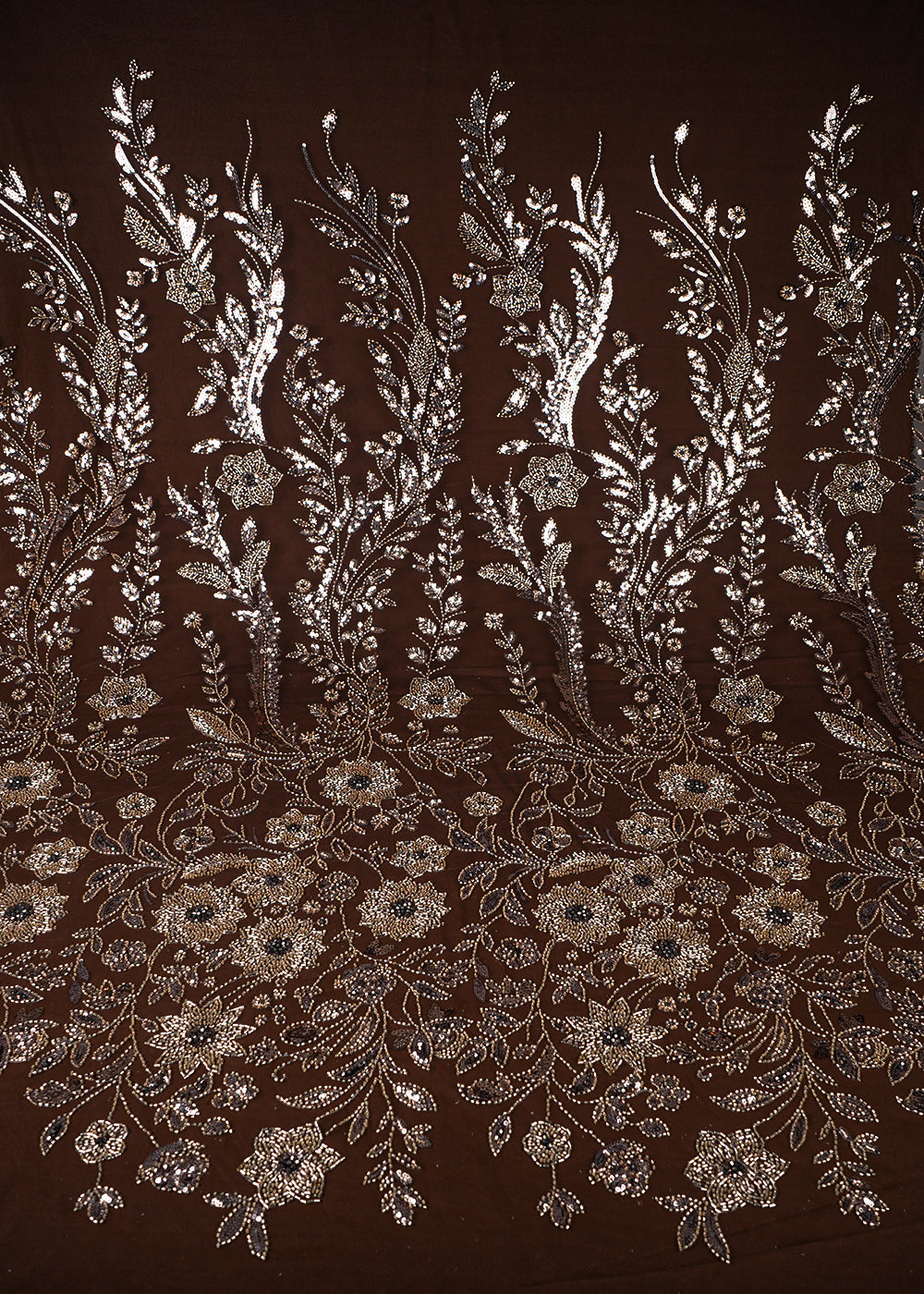 Brown Imported Net Fabric With All Over Sequins, Katdana And Bead Work With One Side Border 25607