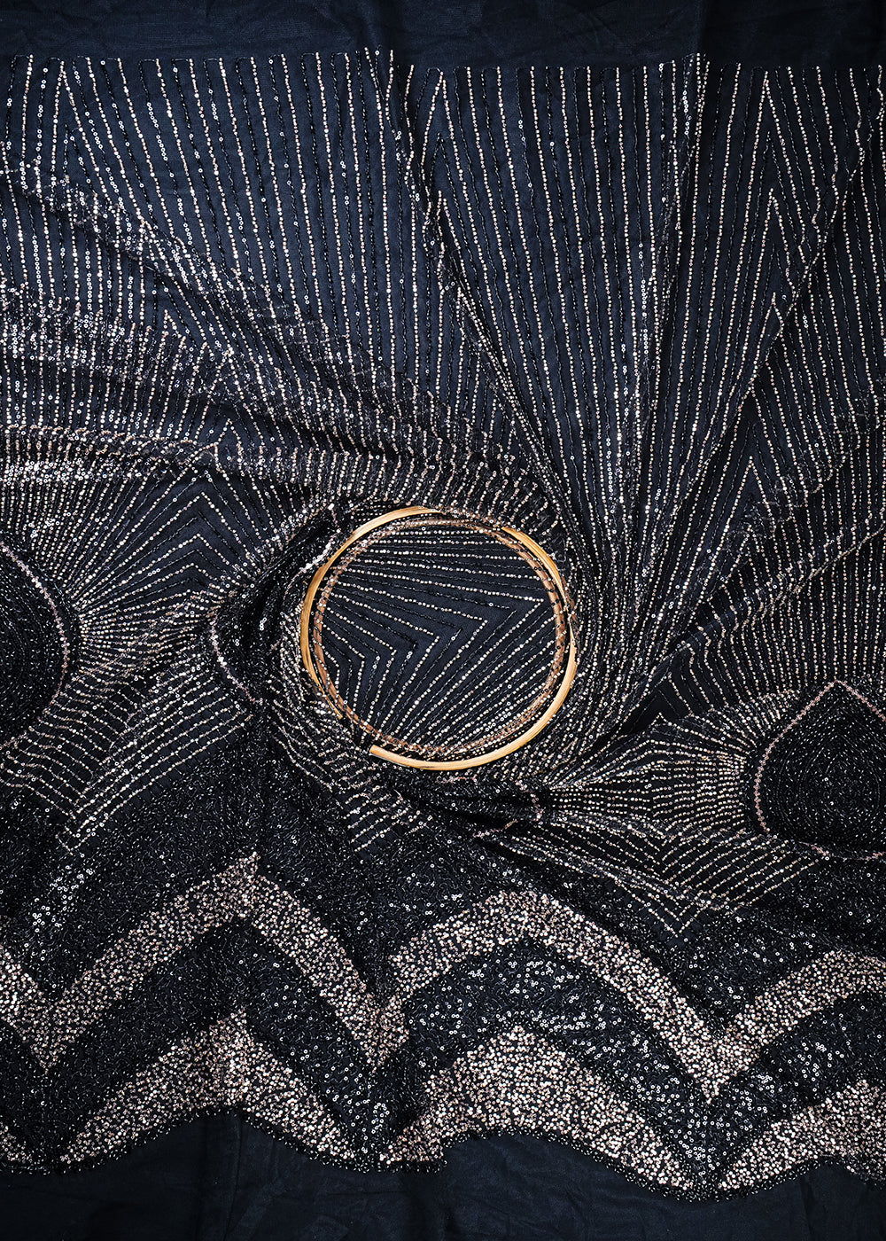 Black Imported Net Fabric With All Over Sequins And Katdana Work With Border 25610