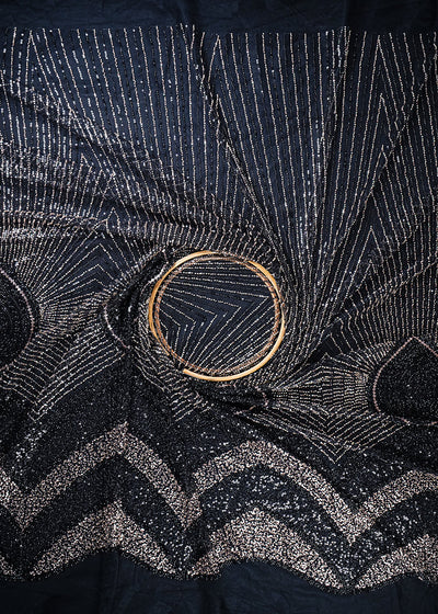 Black Imported Net Fabric With All Over Sequins And Katdana Work With Border 25610