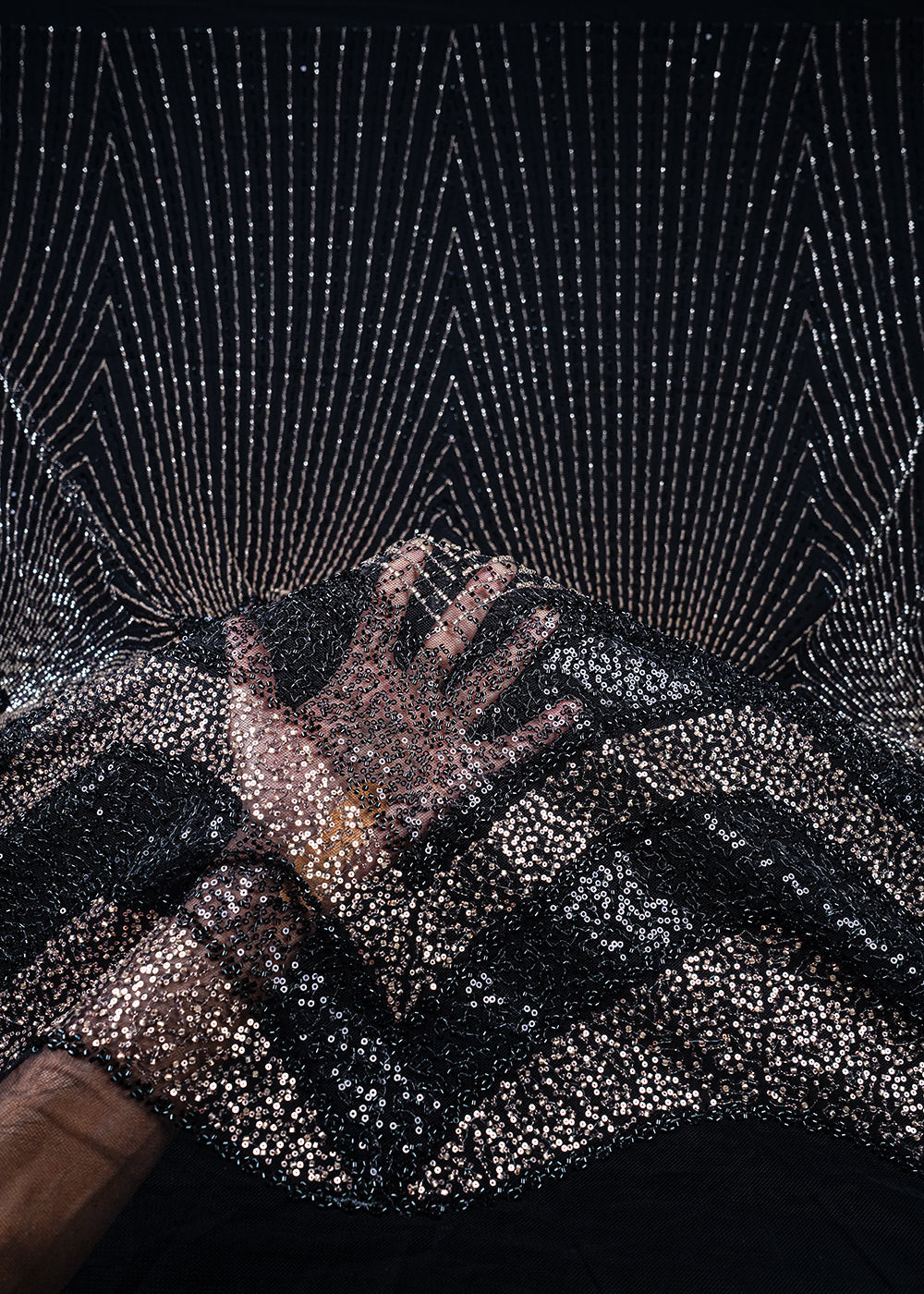 Black Imported Net Fabric With All Over Sequins And Katdana Work With Border 25610