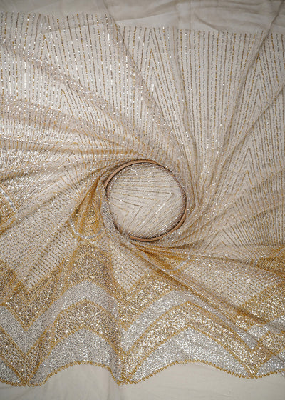 Golden Imported Net Fabric With All Over Sequins And Katdana Work With Border 25611