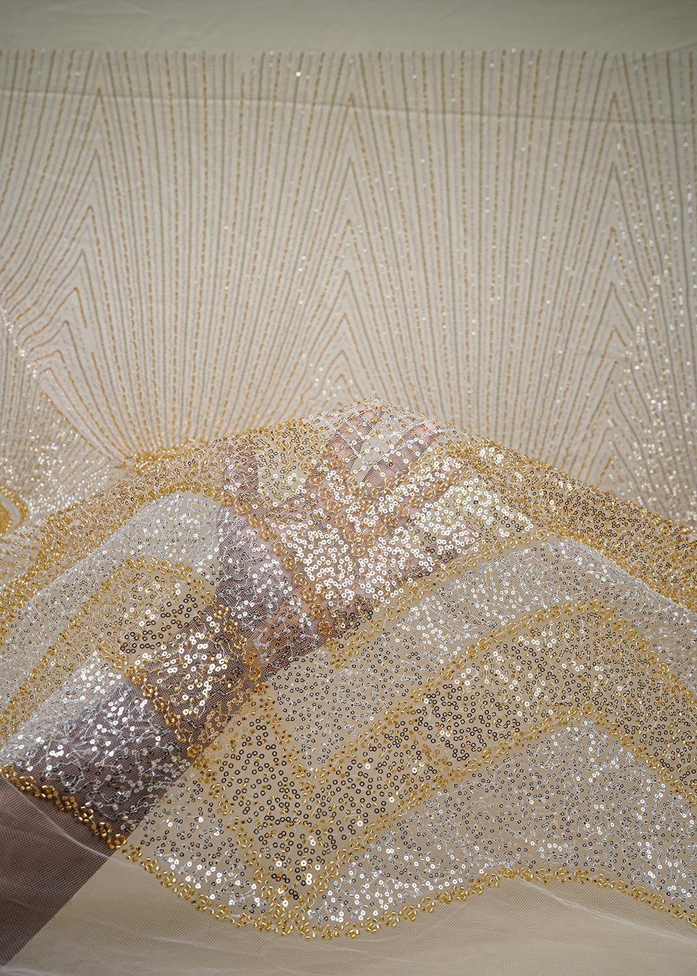 Golden Imported Net Fabric With All Over Sequins And Katdana Work With Border 25611