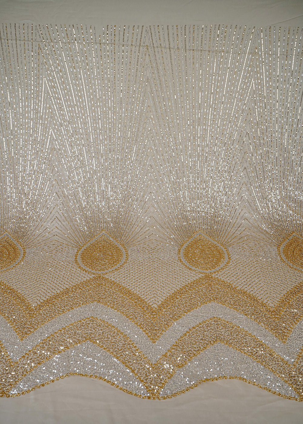 Golden Imported Net Fabric With All Over Sequins And Katdana Work With Border 25611