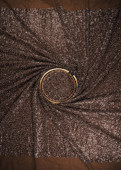 Brown Imported Net Fabric With All Over Sequins, Katdana And Bead Work With One Side Border 25617