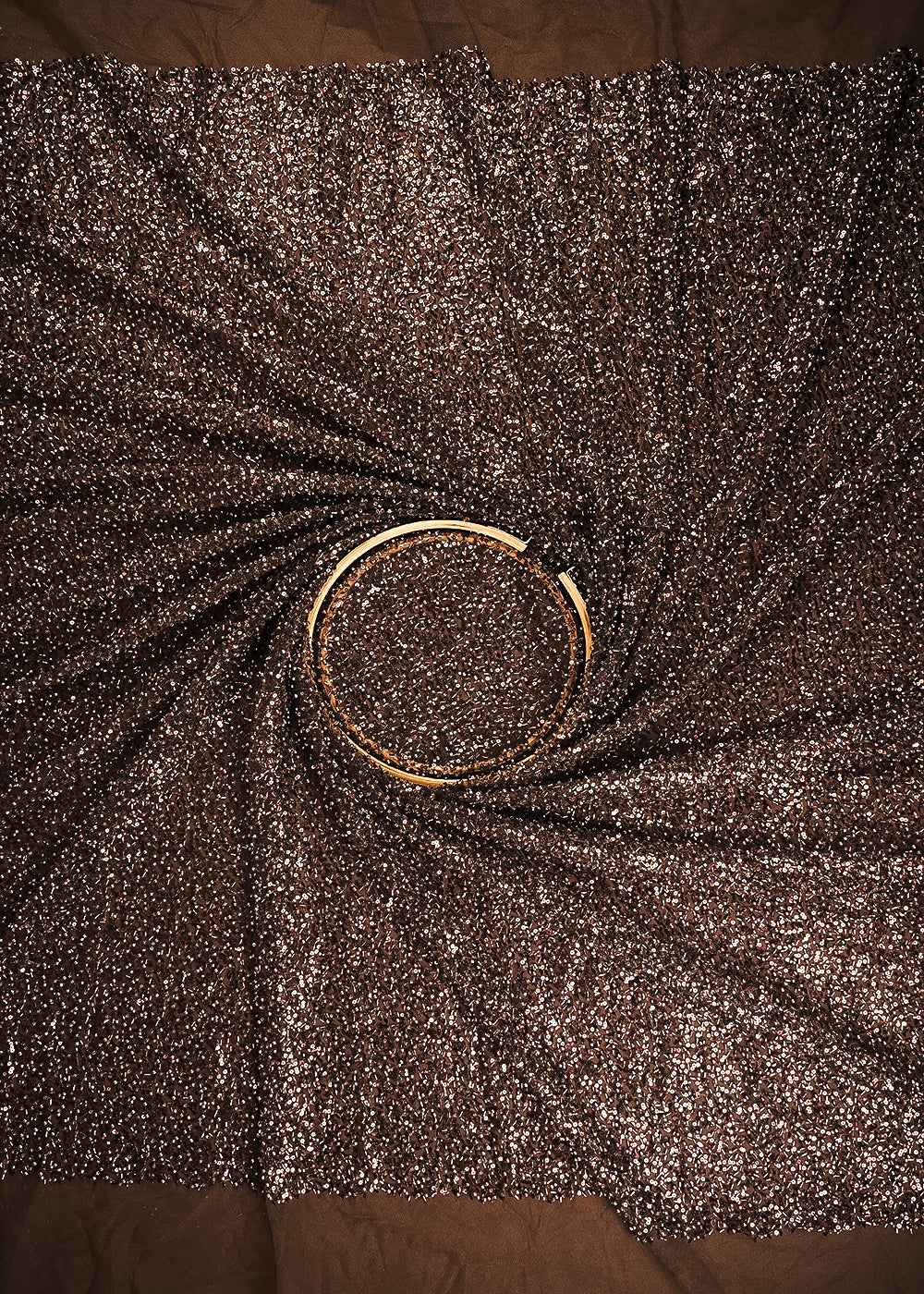 Brown Imported Net Fabric With All Over Sequins, Katdana And Bead Work With One Side Border 25617