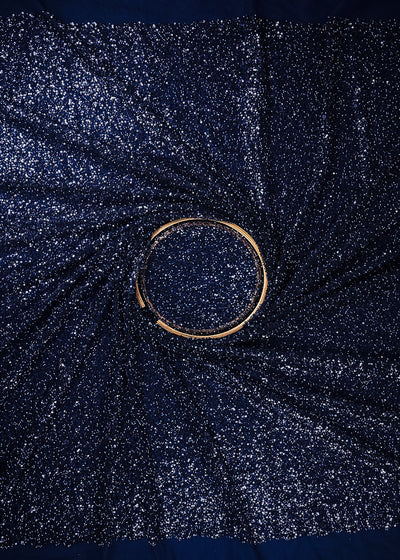 Navy Blue Imported Net Fabric With All Over Sequins, Katdana And Bead Work With One Side Border 25619