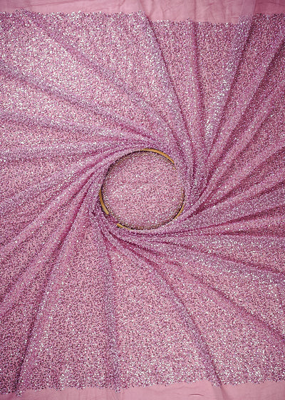 Pink Imported Net Fabric With All Over Sequins, Katdana And Bead Work With One Side Border 25620
