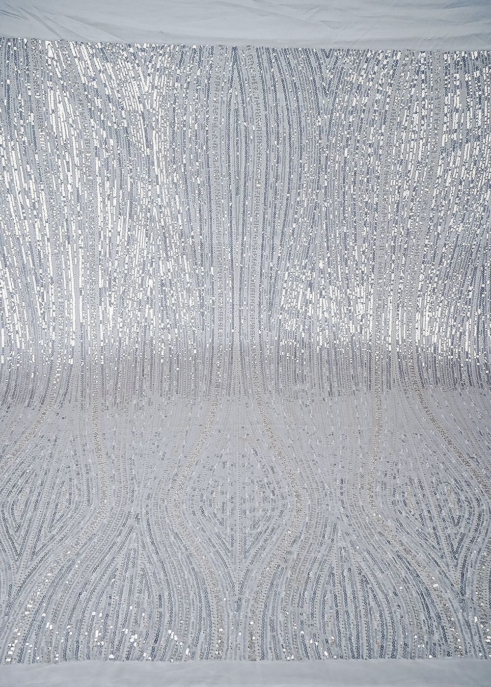White Imported Net Fabric With All Over Sequins, Katdana And Bead Work 25621