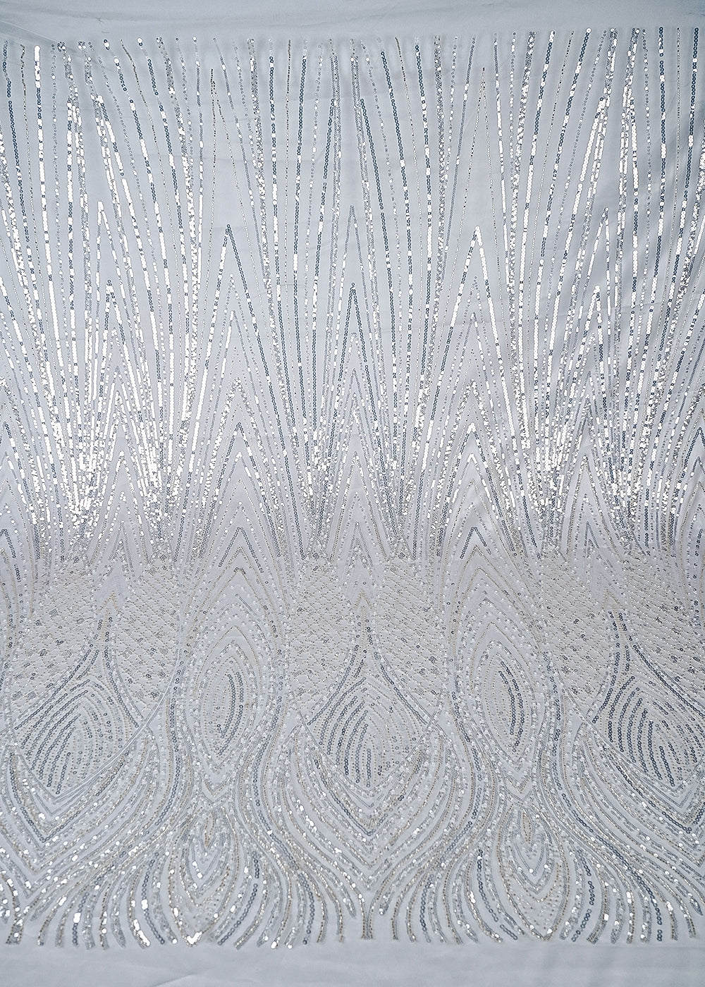 White Imported Net Fabric With All Over Sequins, Katdana And Bead Work With One Side Border 25622