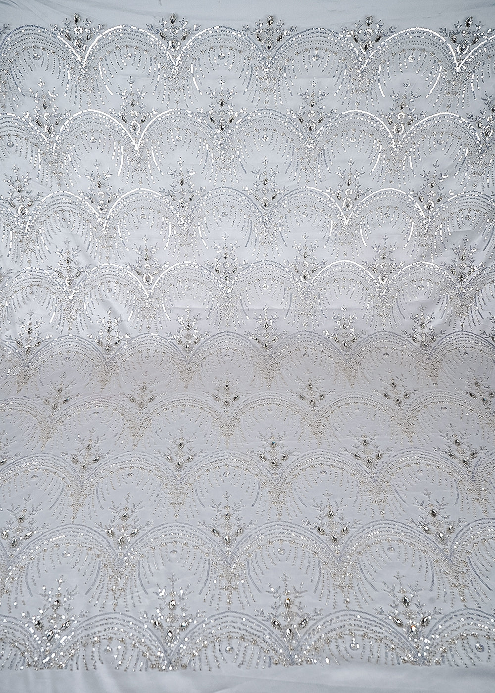 White Imported Net Fabric With All Over Sequins, Katdana And Stone Work 25624