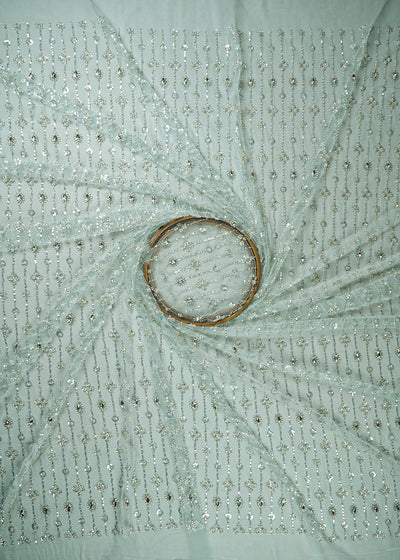 Sea Green Imported Net Fabric With All Over Sequins And Katdana Work 25626