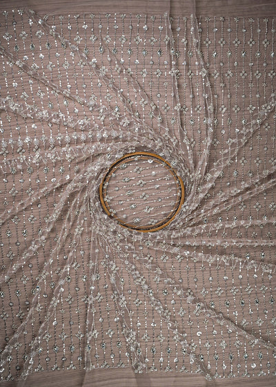 Brown Imported Net Fabric With All Over Sequins And Katdana Work 25627