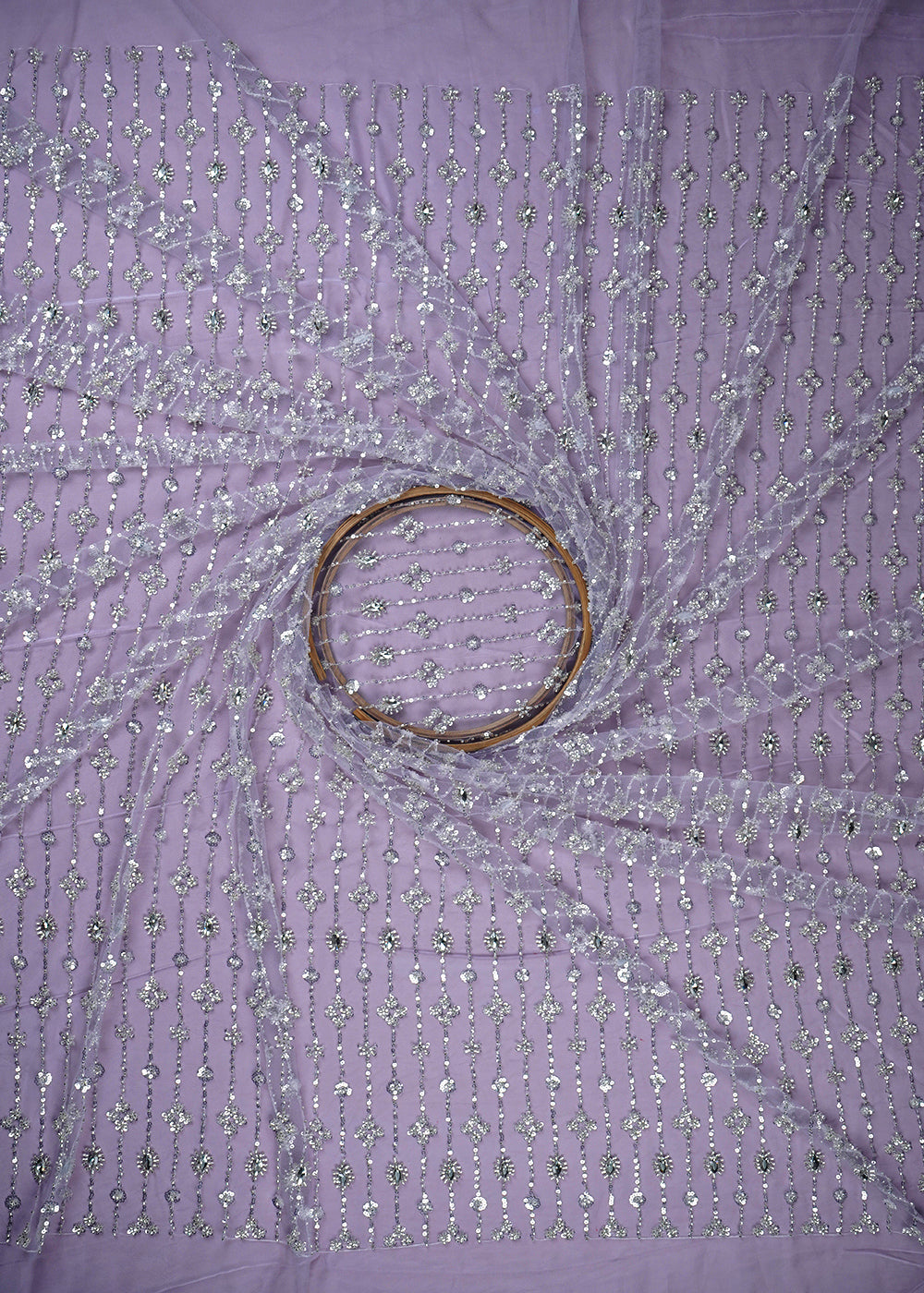 Lavender Imported Net Fabric With All Over Sequins And Katdana Work 25629