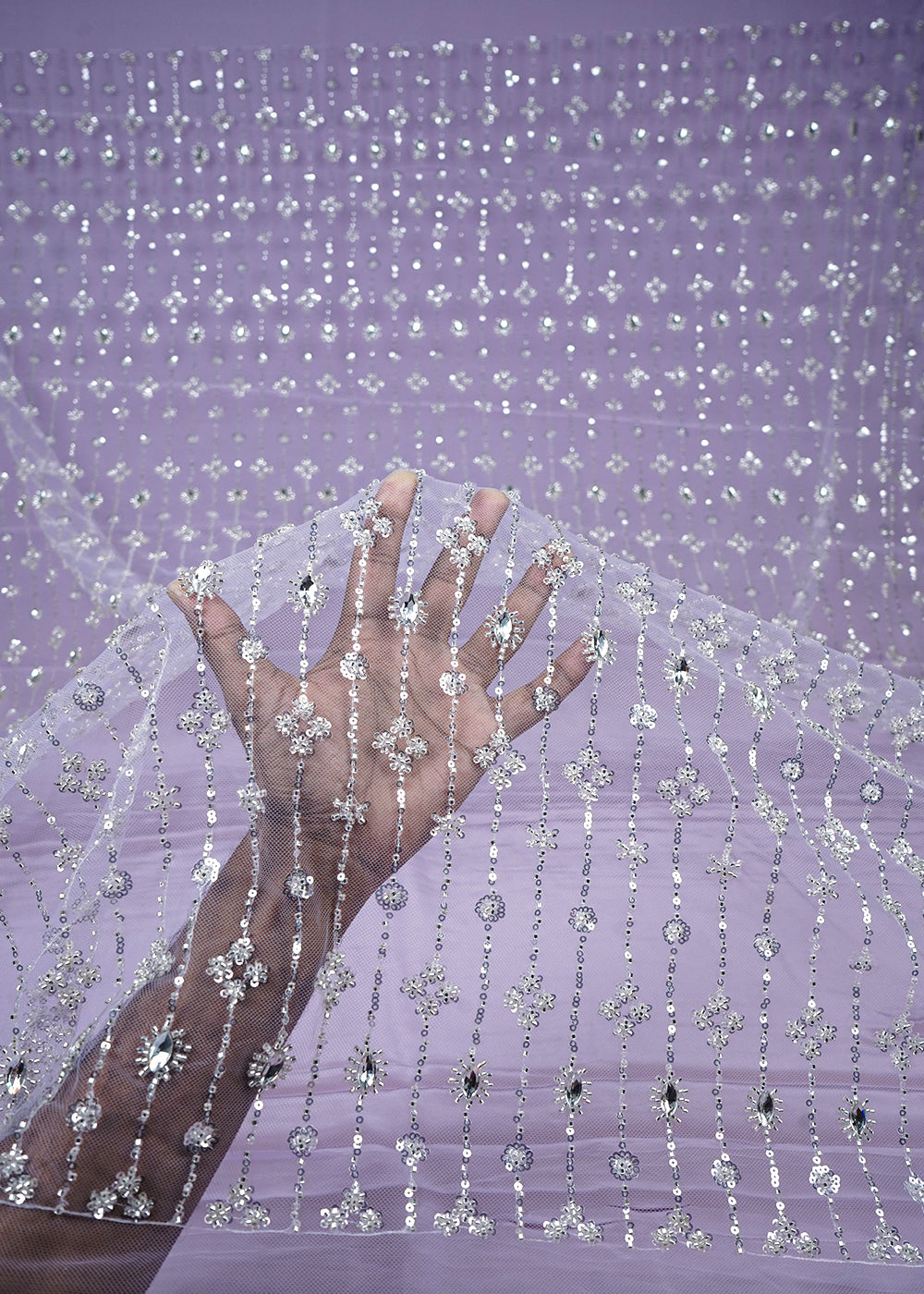 Lavender Imported Net Fabric With All Over Sequins And Katdana Work 25629