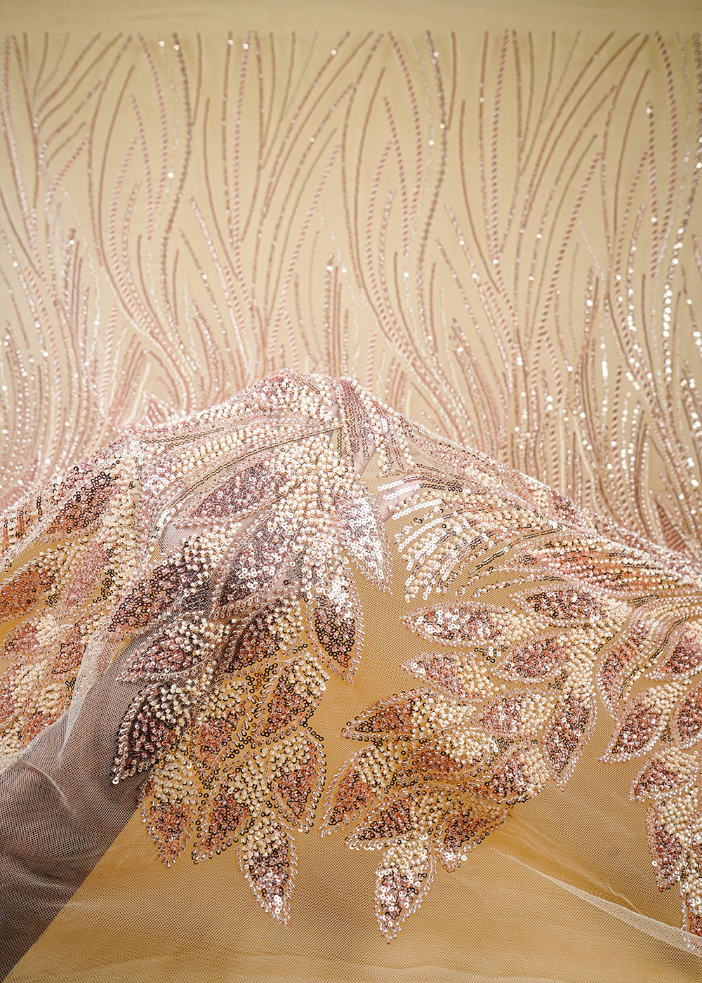 Golden Imported Net Fabric With All Over Sequins And Katdana Work With Border 25646