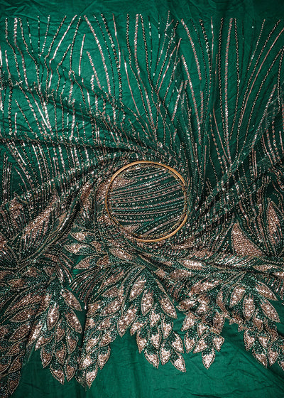 Green Imported Net Fabric With All Over Sequins And Katdana Work With Border 25648