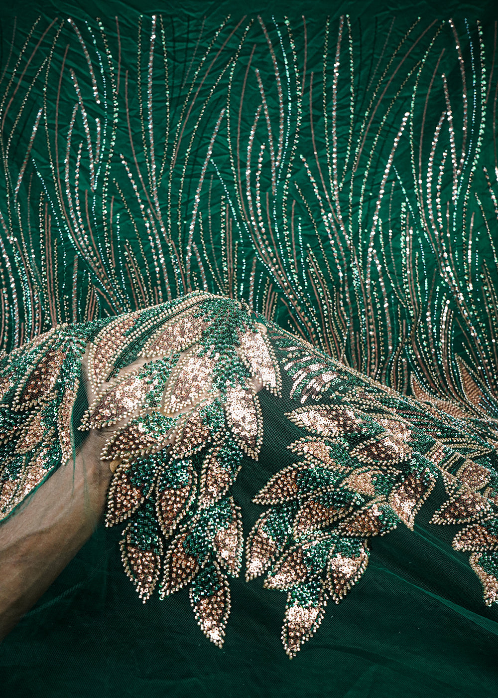 Green Imported Net Fabric With All Over Sequins And Katdana Work With Border 25648