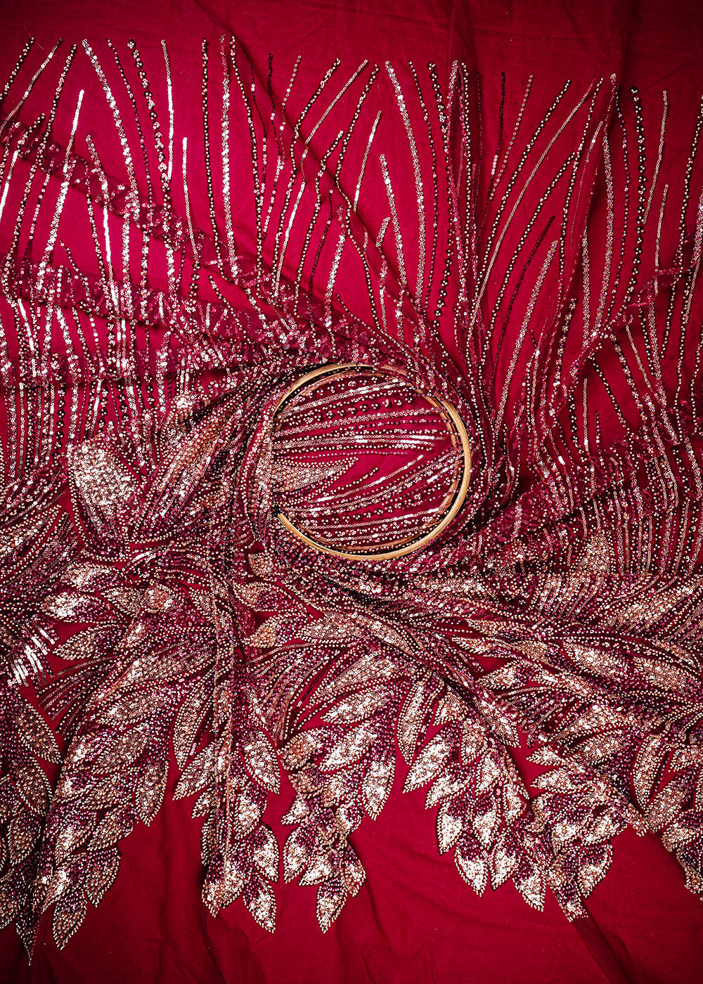 Maroon Imported Net Fabric With All Over Sequins And Katdana Work With Border 25649