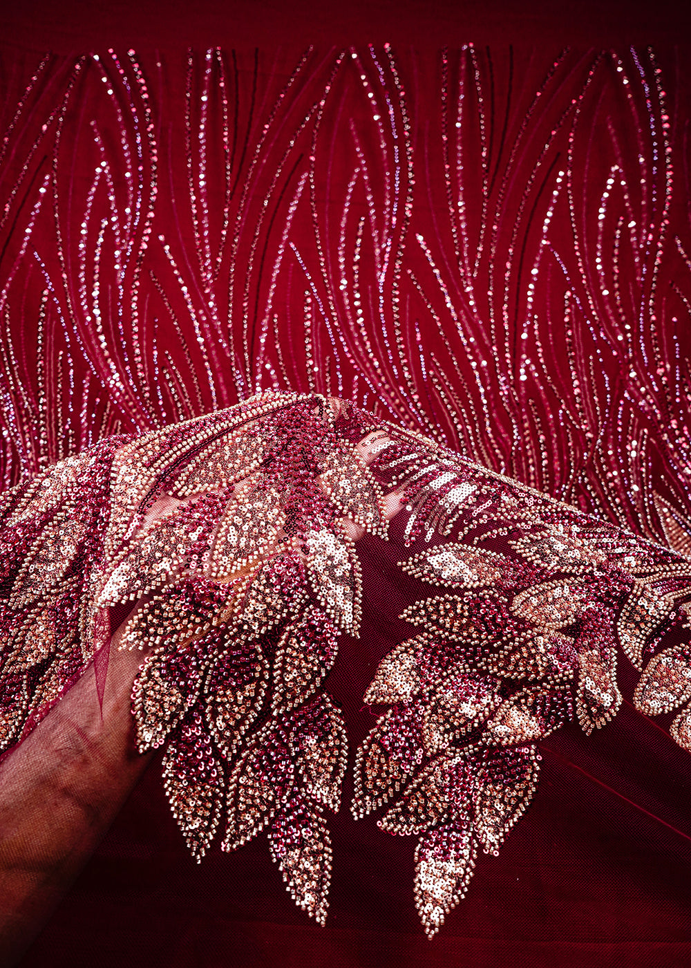 Maroon Imported Net Fabric With All Over Sequins And Katdana Work With Border 25649