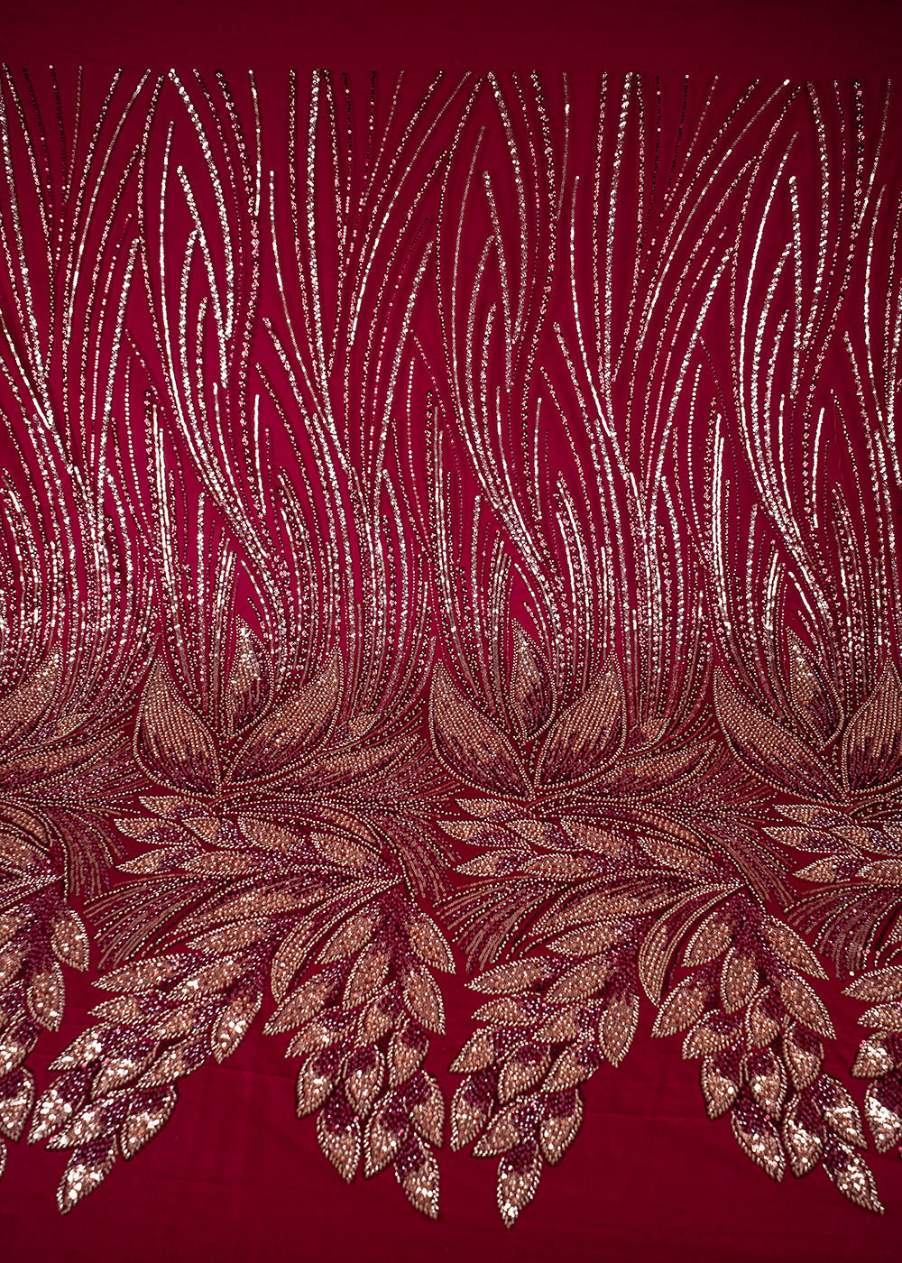 Maroon Imported Net Fabric With All Over Sequins And Katdana Work With Border 25649