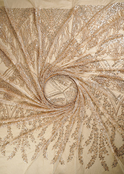 Golden Imported Net Fabric With All Over Sequins And Katdana Work With One Side Heavy Border 25650