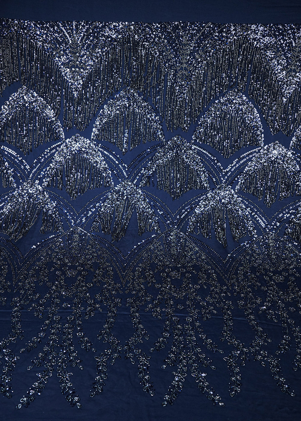 Navy Blue Imported Net Fabric With All Over Sequins And Katdana Work With One Side Heavy Border 25651