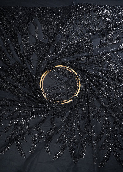 Black Imported Net Fabric With All Over Sequins And Katdana Work With One Side Heavy Border 25652