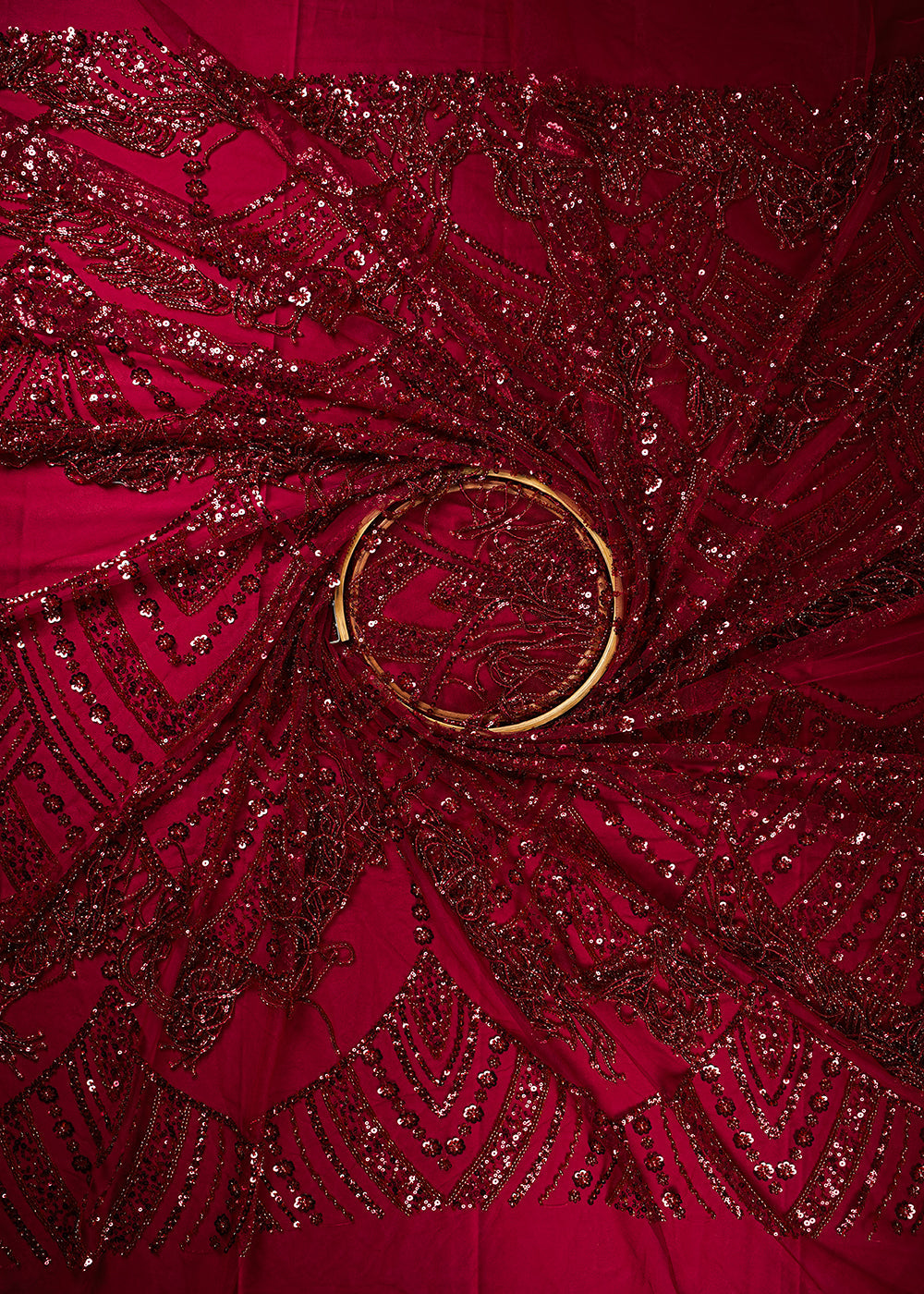 Maroon Imported Net Fabric With All Over Sequins, Katdana And Bead Work With One Side Heavy Border 25653