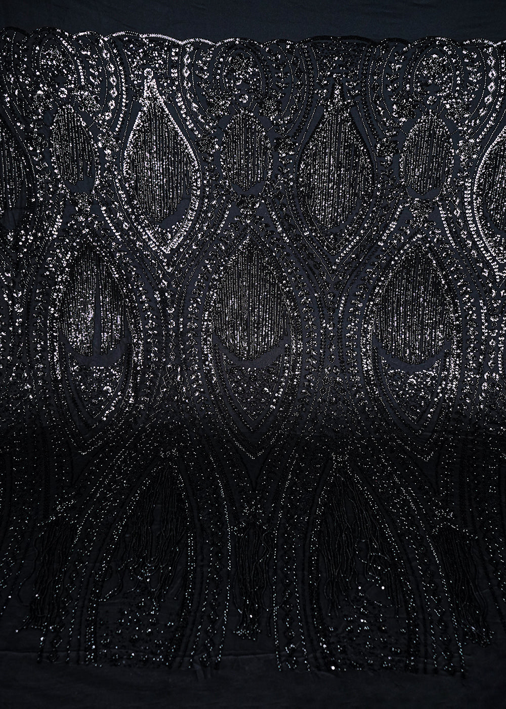 Black Imported Net Fabric With All Over Sequins, Katdana And Bead Work With One Side Heavy Border 25657