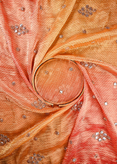 Mustard Crushed Tissue Fabric With All Over Sequins And Katdana Work 25660