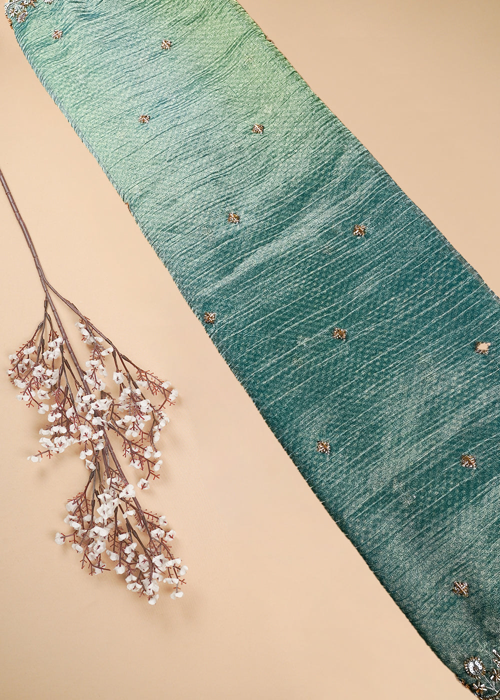 Blue Crushed Tissue Dupatta Fabric With All Over Sequins And Katdana Work With Both Side Border 25663