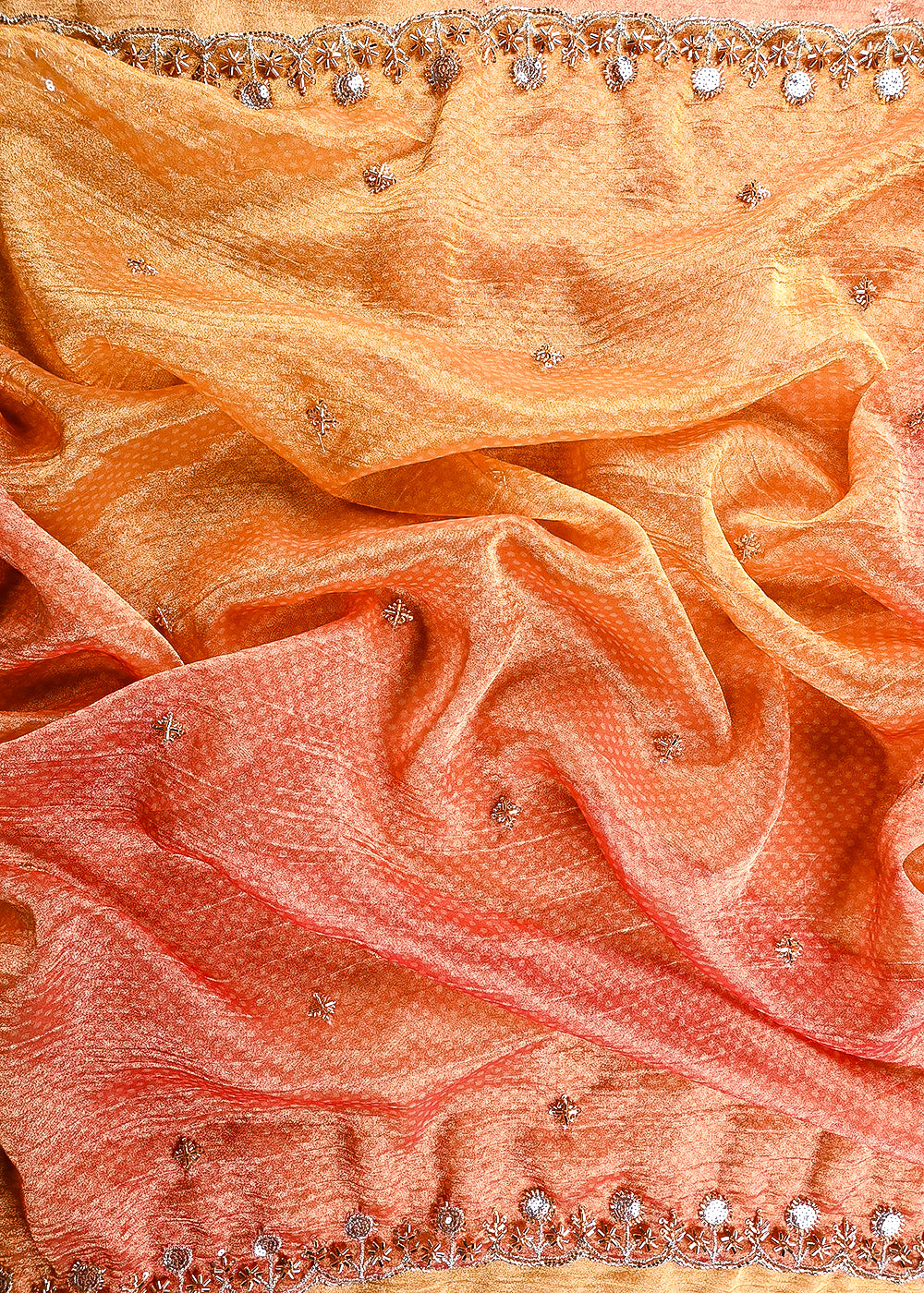 Mustard Crushed Tissue Dupatta Fabric With All Over Sequins And Katdana Work With Both Side Border 25664
