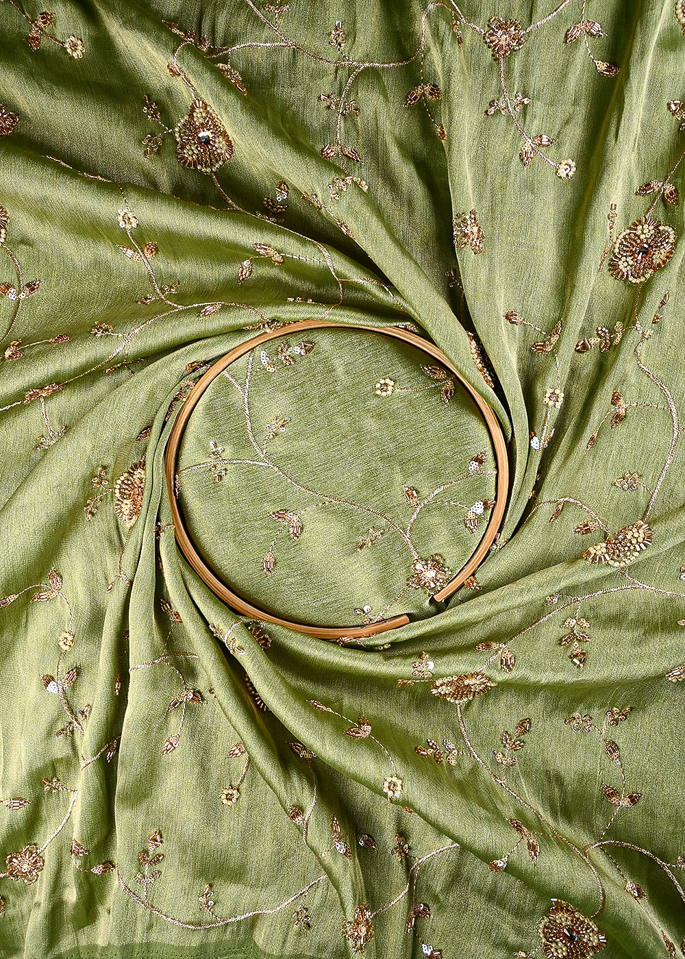 Green Tissue Fabric With All Over Zari, Sequins, Katdana And Stone Work 25671