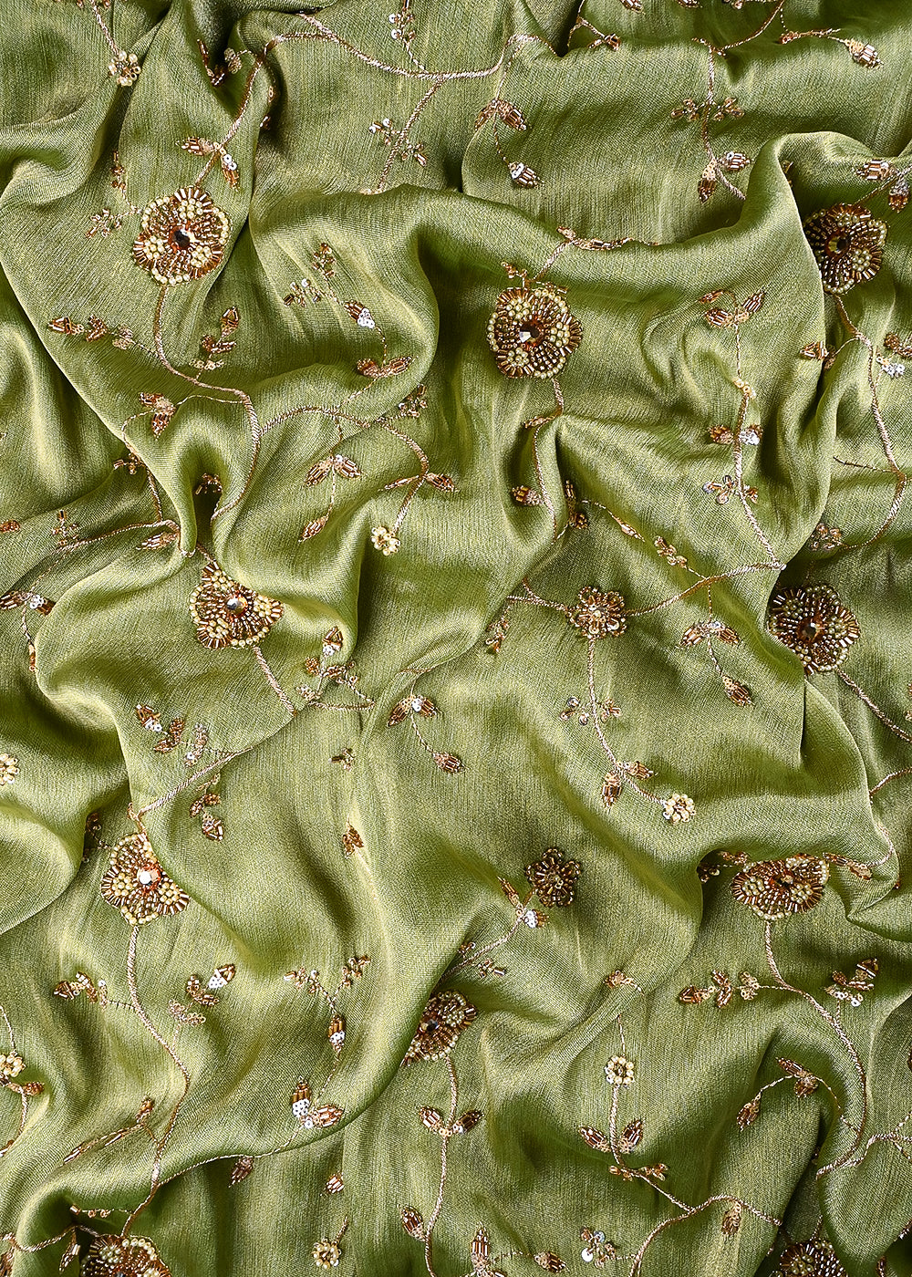 Green Tissue Fabric With All Over Zari, Sequins, Katdana And Stone Work 25671