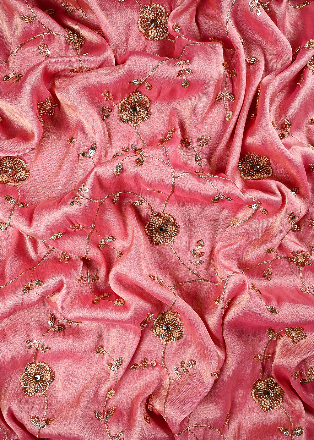 Pink Tissue Fabric With All Over Zari, Sequins, Katdana And Stone Work 25672