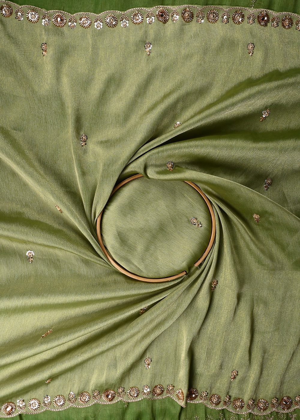 Green Tissue Dupatta Fabric With All Over Zari, Sequins, Katdana And Stone Work With Both Side Border 25675