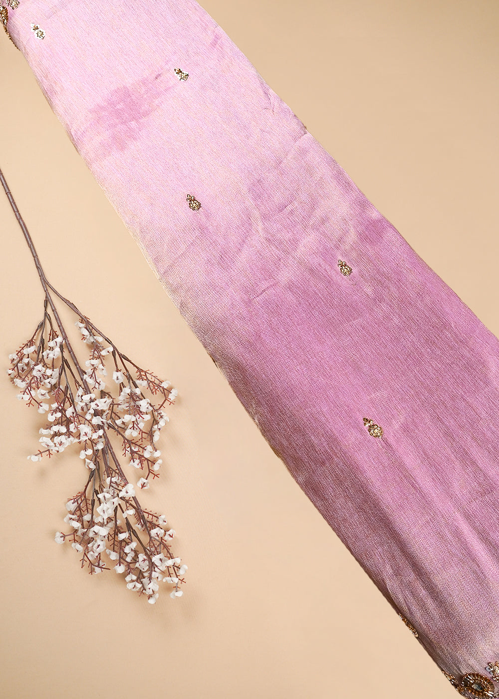 Lavender Tissue Dupatta Fabric With All Over Zari, Sequins, Katdana And Stone Work With Both Side Border 25676
