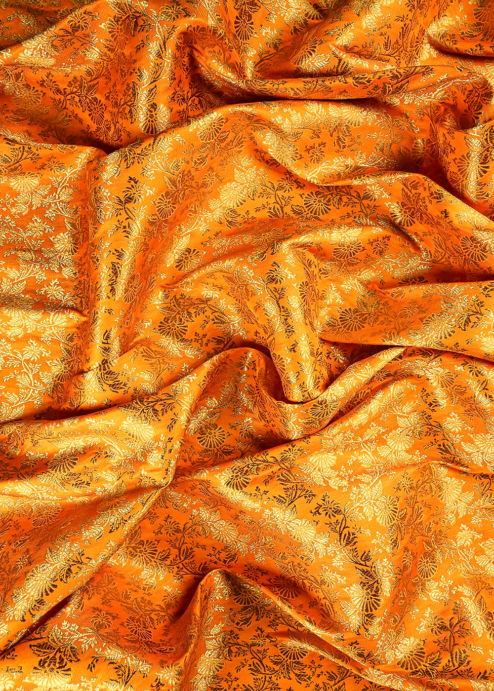 Mustard Banarasi Brocade Fabric With All Over Thread And Zari Handloom 25693