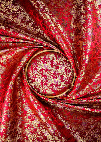 Maroon Banarasi Brocade Fabric With All Over Thread And Zari Handloom 25694